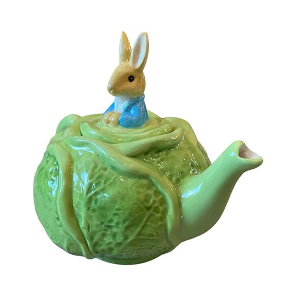 Beatrix Potter Peter Rabbit Easter Cabbage Shaped Teapot Bunny Lid Embossed New - Picture 7 of 16